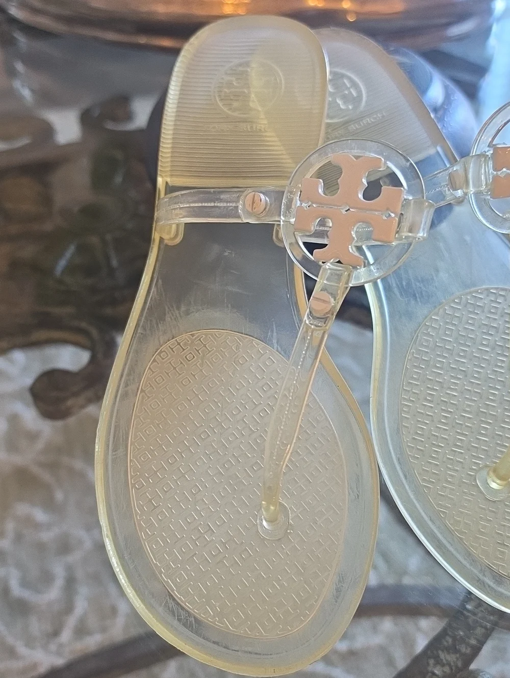 Tory Burch Mini Miller Jelly Sandals Pale Yellow Clear Logo Size 6